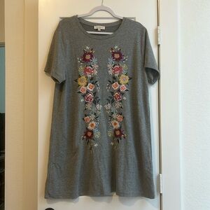Grey Embroidered Tshirt Dresss